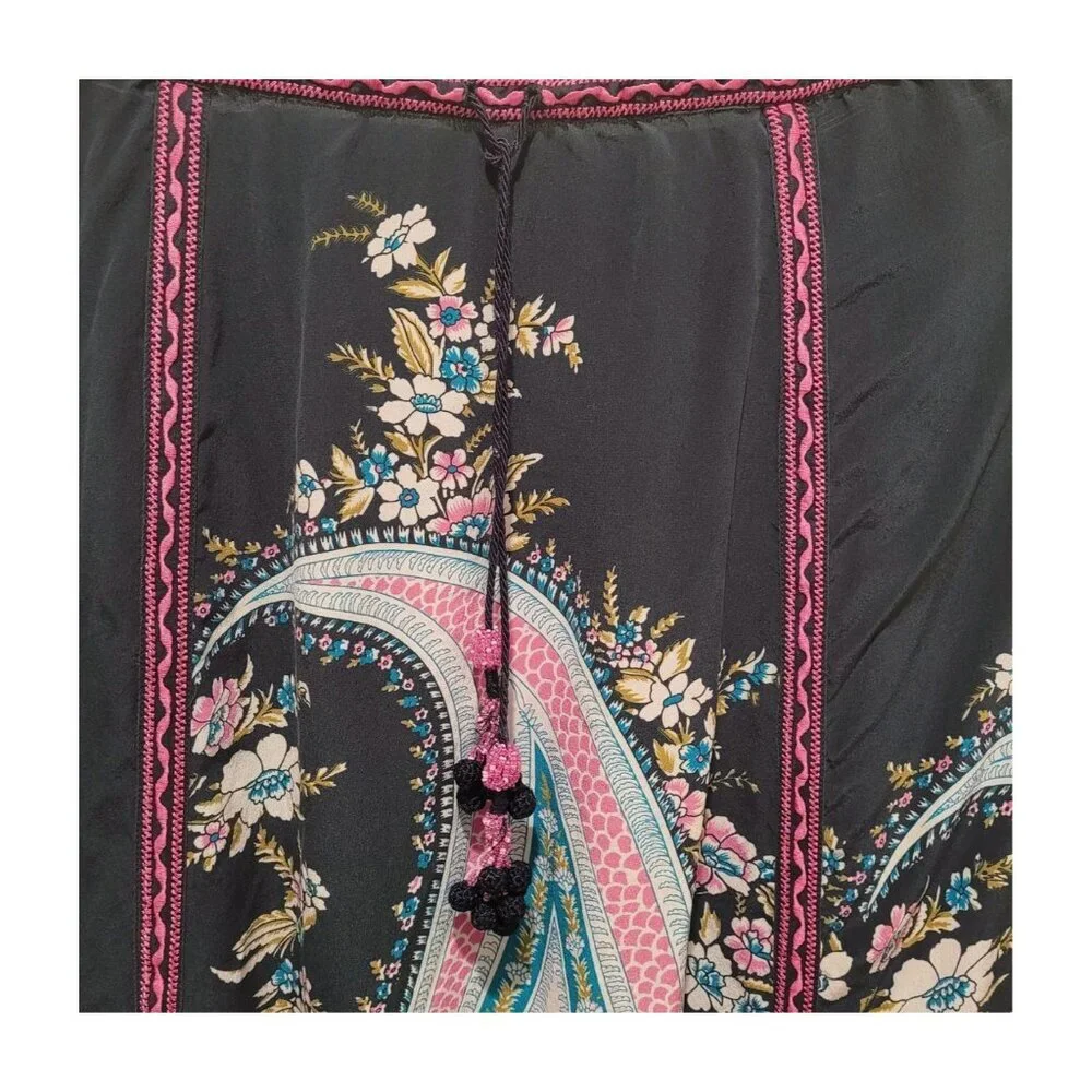 Calypso St. Barth Paisley Printed Silk Maxi Corded Skirt Nogi M Medium Navy Pink - Picture 5 of 8